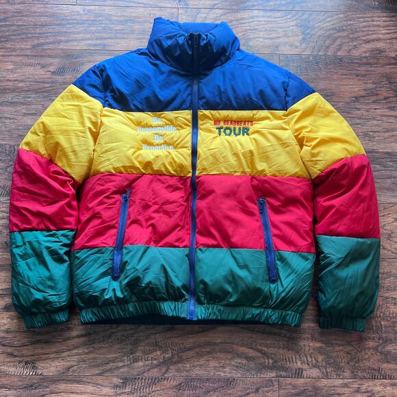 RARE Deadbeats Tour Unbranded Colorblock Puffer Jacket Zip Festival EDM Jacket - Picture 1 of 12